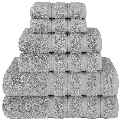 American Soft Linen Luxury 6 Piece Towel Set, 2 Bath Towels 2 Hand Towel 2 Washcloths, 600 GSM 100% Cotton Turkish Towels for Bathroom, Sage Green Towel Sets