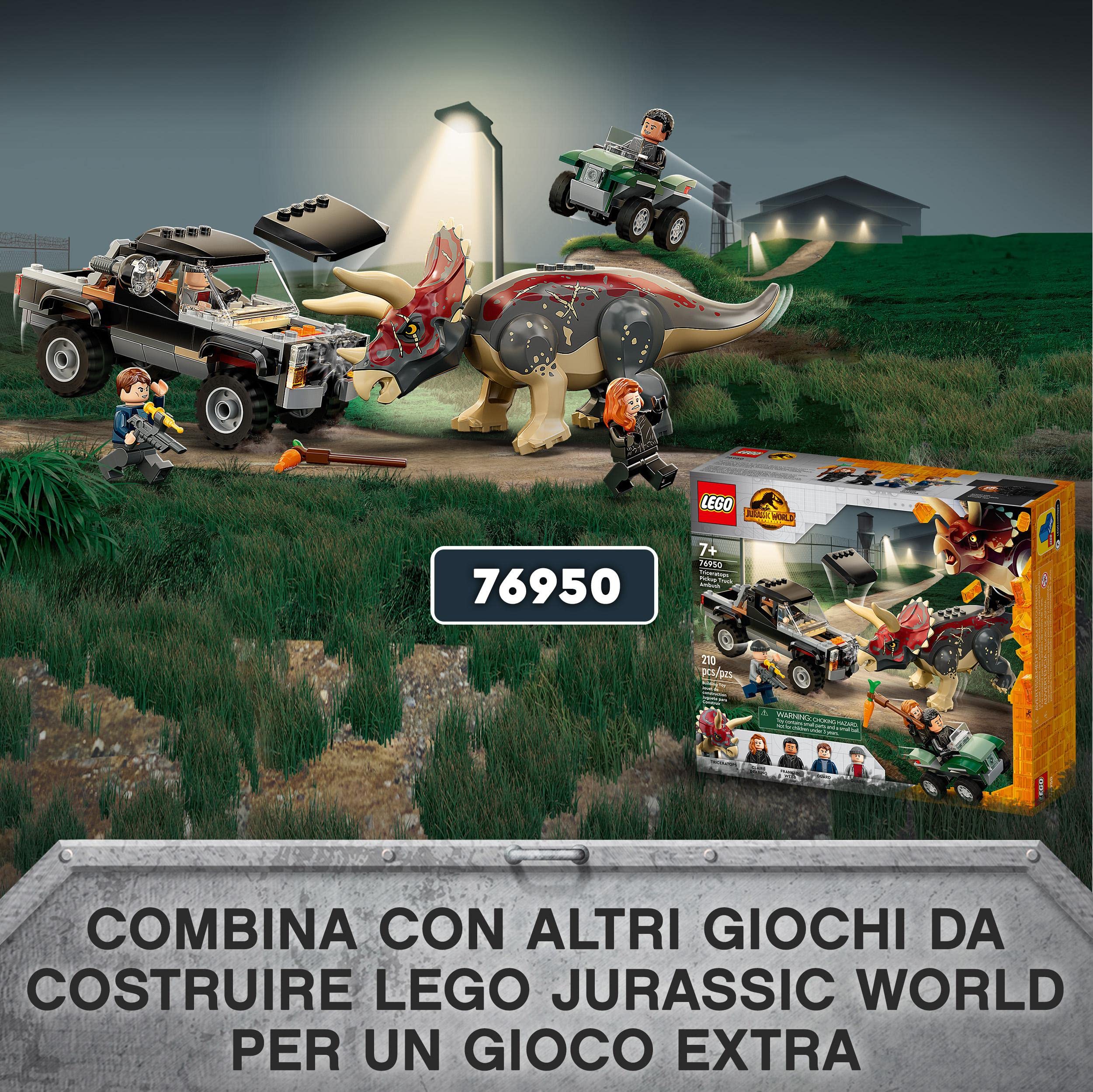 LEGO Jurassic World Trasporto del Piroraptor e del Dilofosauro, Set con 2 Dinosauri Giocattolo, Fuoristrada e 3 Minifigure, Giochi per Bambini e Bambine da 7 Anni in su, Idea Regalo Fan dei Dino 76951