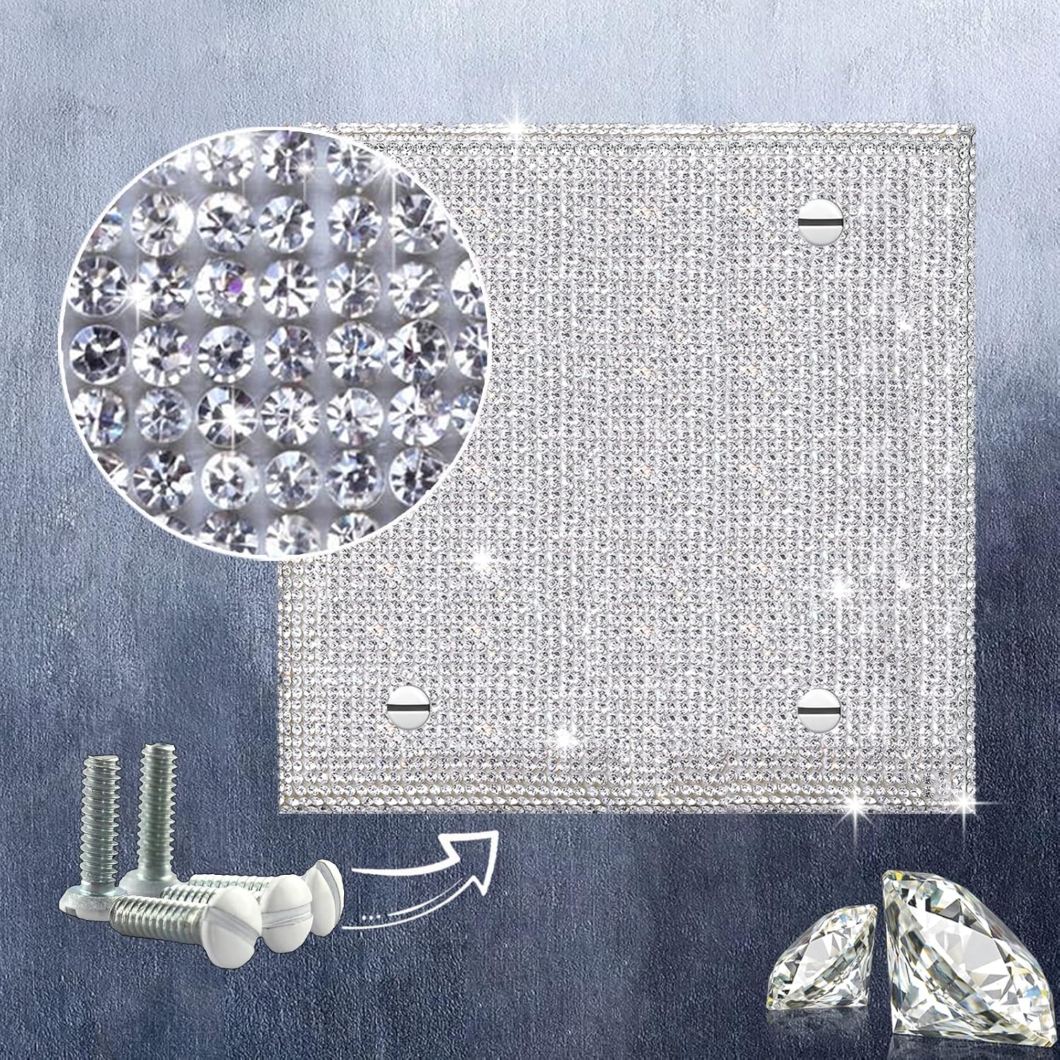 Shiny Silver Rhinestones Light Switch Cover Blank Wall Plates Cover Double Toggle Wall Plate Toggle Light Switch Cover Rhinestones Outlet Covers Wall Plate