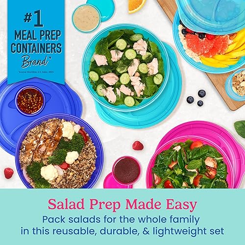 Miniatura 2 de EasyLunchboxes - Recipientes para ensalada - Cuenco reutilizable con vaso integrado a prueba de fugas para ensalada pasta cereales arroz y más -