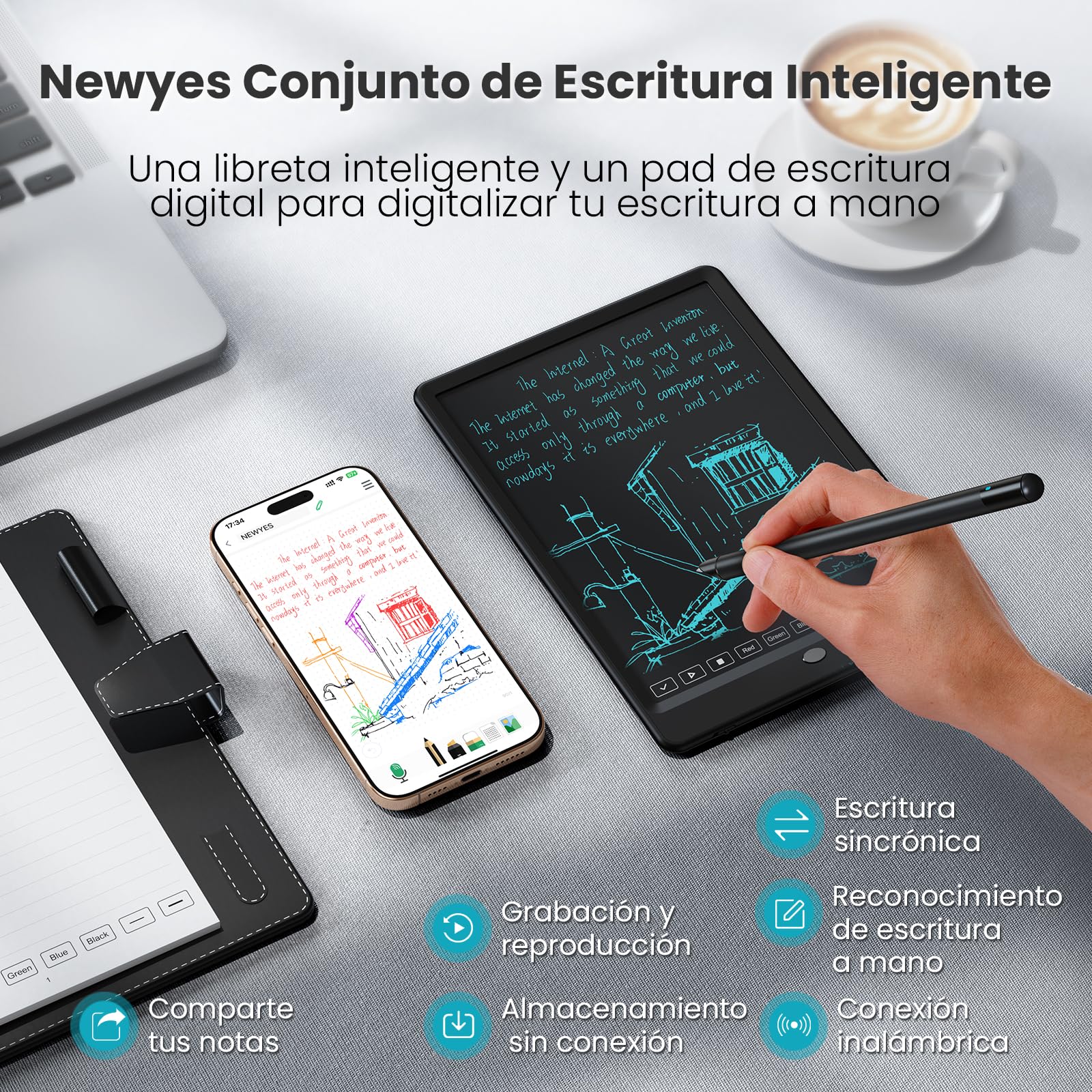 NEWYES Syncpen 3 Set, Smart Pen mit Tablet und Digitales Notizbuch &6 Refills, Echtzeit-Synchronisation& Smart Texterkennung für Student,Lehrer, Meetings, Vorlesungen oder Kreatives Arbeiten