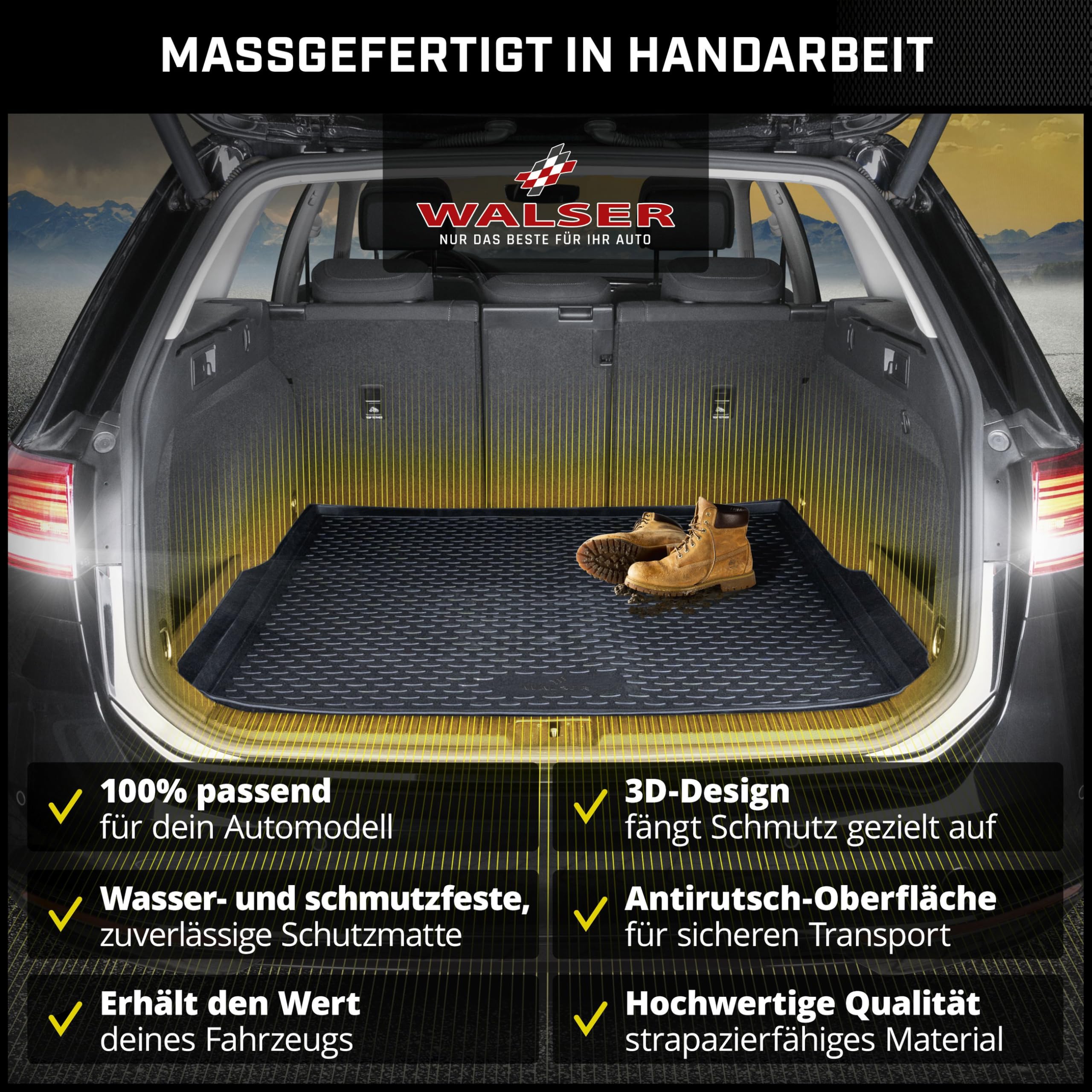 WALSER XTR Kofferraumwanne für Peugeot 3008 SUV oberer Ladeboden 2016-Heute, 100% passgenaue Antirutschmatte Auto, Gummimatte Auto, Kofferraum Schutzmatte, Auto Gummimatten