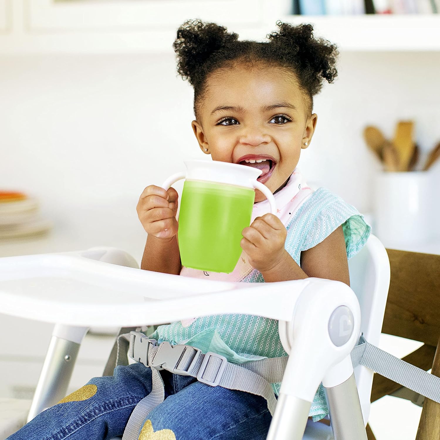 Munchkin Miracle 360 Toddler Sippy Cups, 6 Months and 1 Year Old, Spill Proof, 7 and 10 Ounce, 3 Pack, Blue/Green