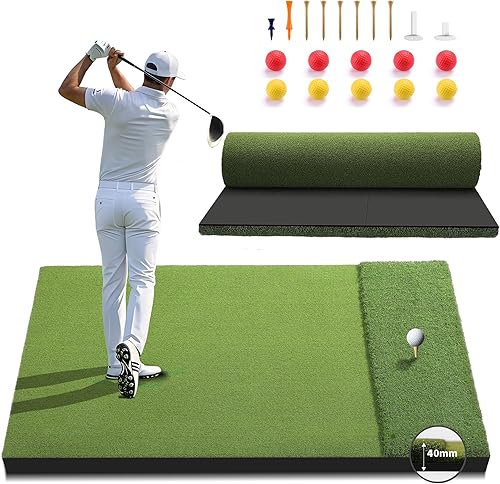 Fanshaw Premium Dual-Turf Golf Mat: 5x4ft 1.57 Inch Thickened for Backyard, Driving Range, Indoor & Outdoor Practice Hitting, Swing & Chipping, Ideal Gifts for Men Dad
