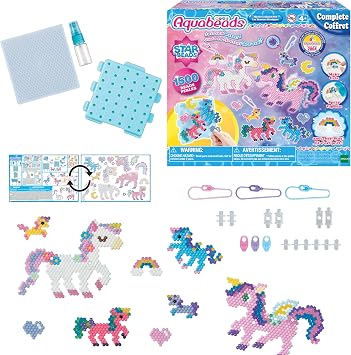 Aquabeads Mystic Unicorn Set, Complete Arts & Crafts Bead Kit for Children - Over 1,500 Beads, Three Keychains and Display Stand