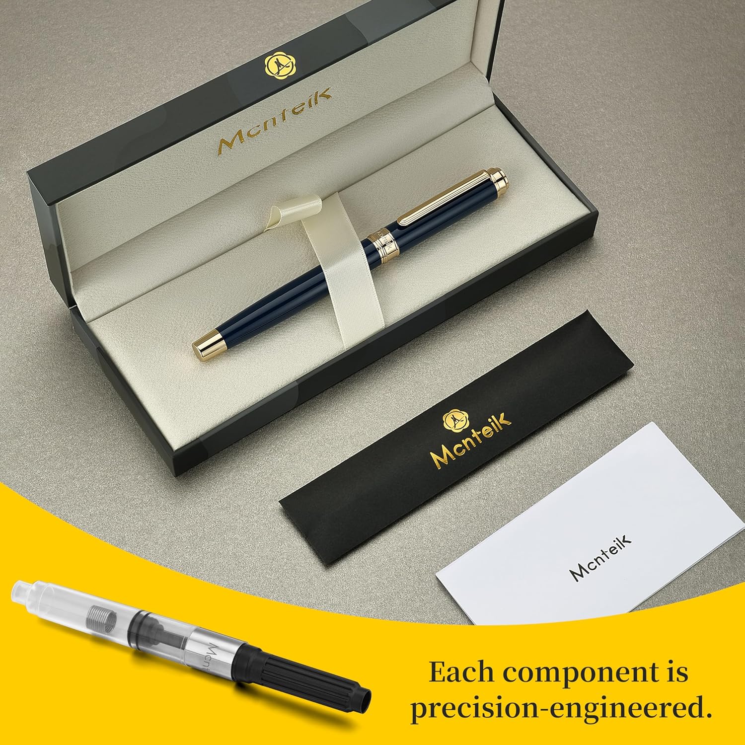 MCNTEIK 317 Fountain Pen,Stunning Luxury Piano Lacquer,18K Gilded Nib(Medium),Gorgeous 24K Gold Finish, Ink Converter,Nice Gift for Men&Women-Elegant,Executive,Fancy Pens for Writing, BU-M
