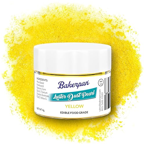 Bakerpan Pearl Luster Dust comestible, polvo de brillo amarillo, 0.14 oz de purpurina comestible para decoración de pasteles, galletas, chocolates y