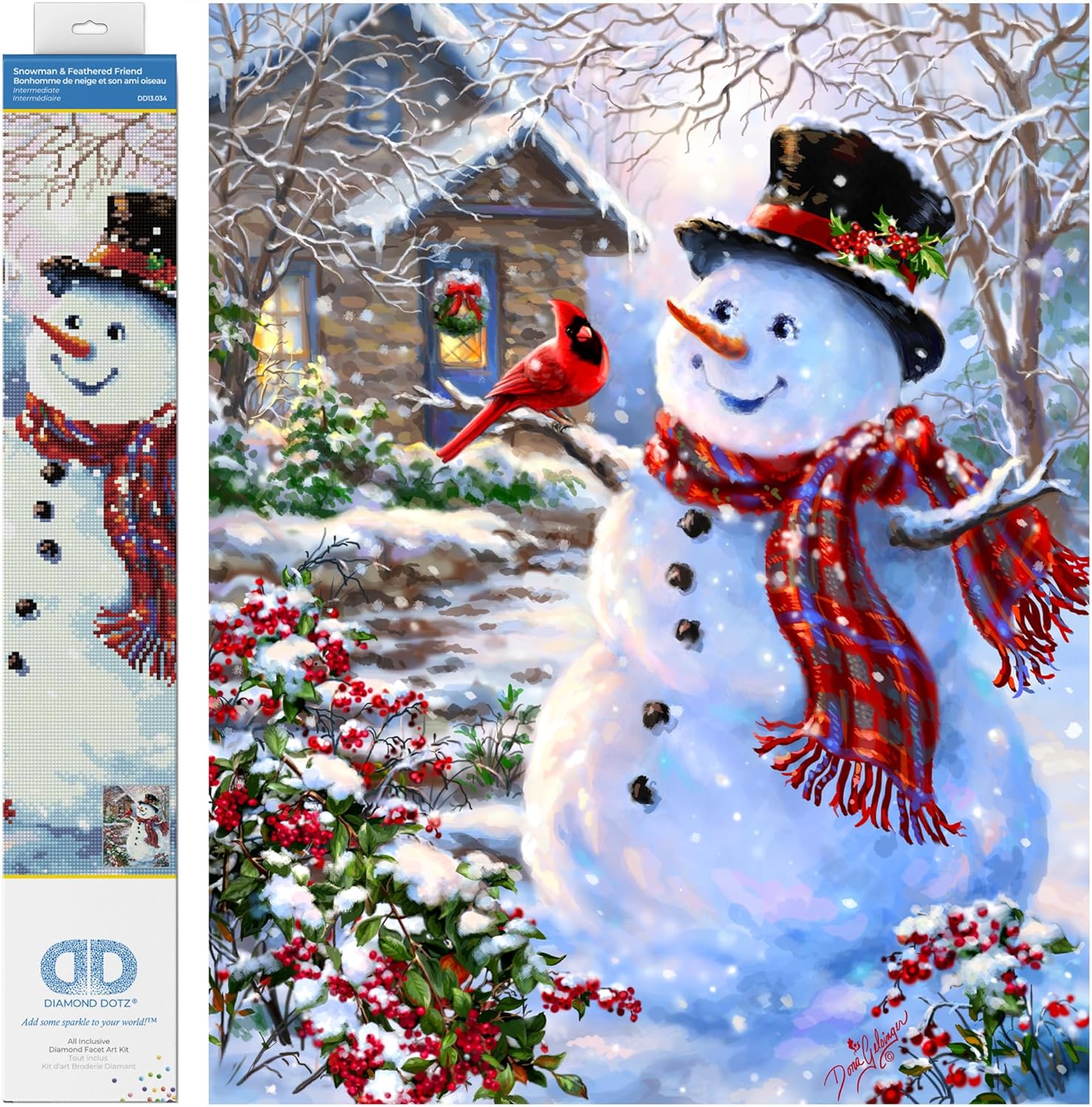 DIAMOND DOTZ Kits - Snowman & Feathered Friend, Full Drill, Round Dotz, Diamond Painting Kits, Diamond Art Kits for Adults, Gem Art, Diamond Art, Kits, 24.4"x19.7"