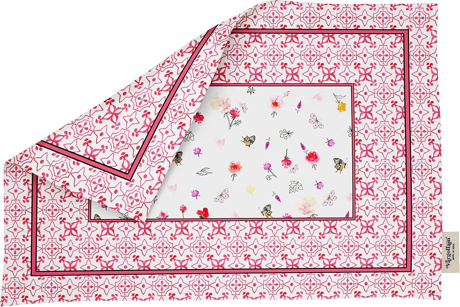 Placemats - Placemat for Dining Table, Set of 4- Printed & Reversible Cotton Napkin- Indoor Placemats for Home & Kitchen Dining Table- Asian Block (Light Pink)