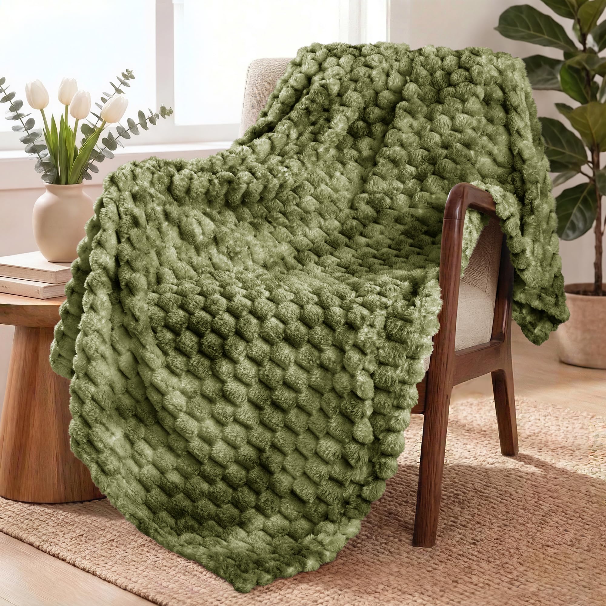 Exclusivo Mezcla Large 3D Fleece Throw Blanket for Couch, Tie-dye Olive