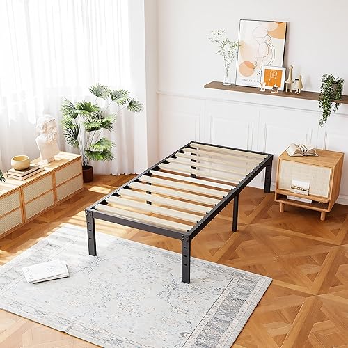 Miniatura 52 de ZIYOO Base de cama tamaño Queen de 18 pulgadas de alto, listones de madera de 3 pulgadas de ancho con soporte de 3500 libras para colchón de espuma,