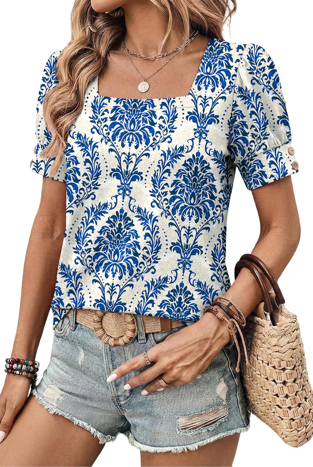 WIHOLL Womens Tops Summer Short Sleeve Shirts Square Neck Spring Outfits 2026 Fashion Clothing Blouses - Image 2