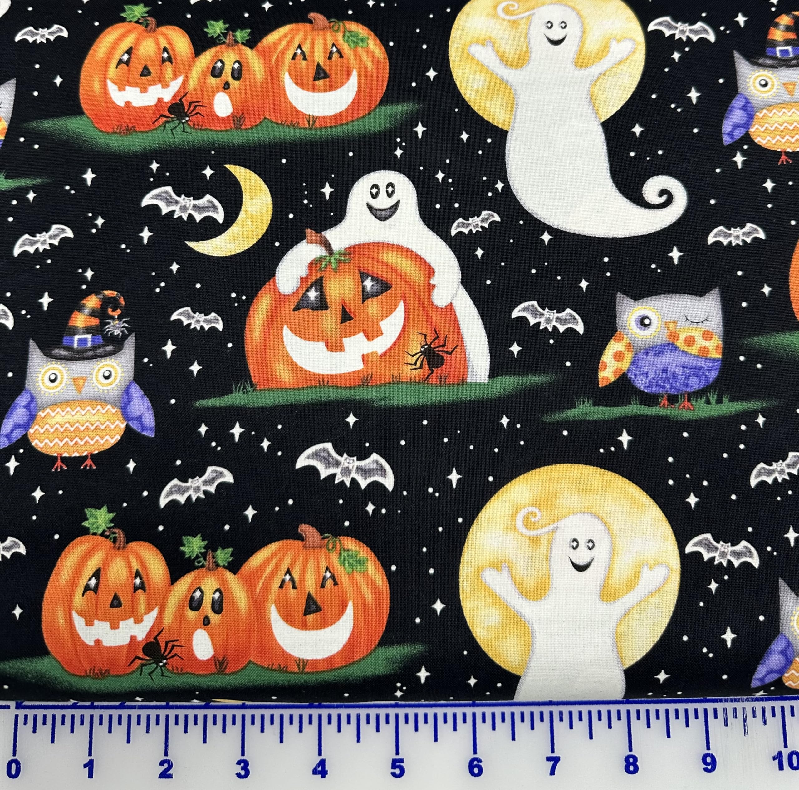 Generic Cotton Fabric Studio E Spooky Friends Glow in The Dark Scenic 7051G-93 Cotton Fabric by The Yard, Black