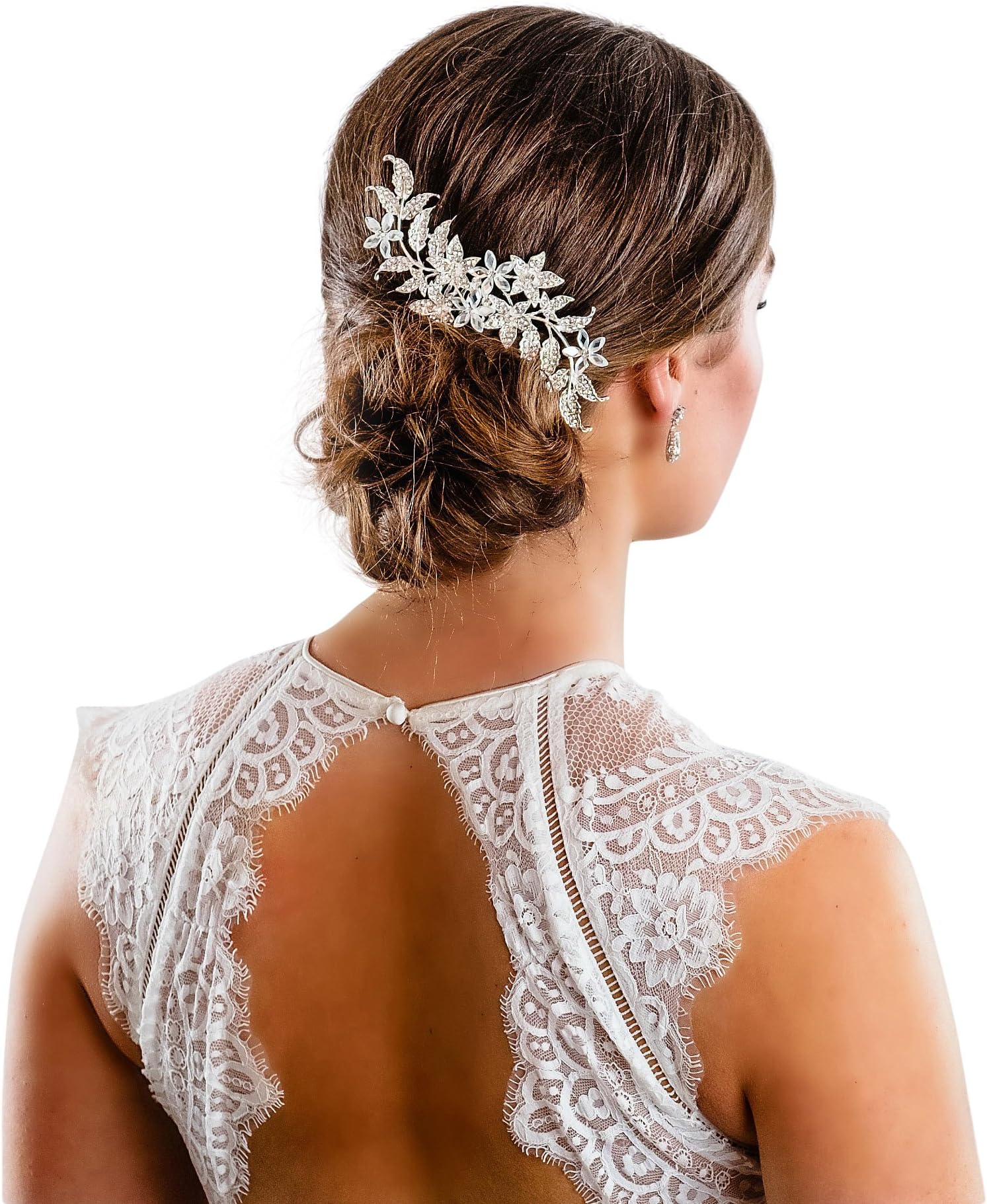 Hair accessories for women silver hair slide comb clip slide wedding bridal vintage diamante (Emily silver)