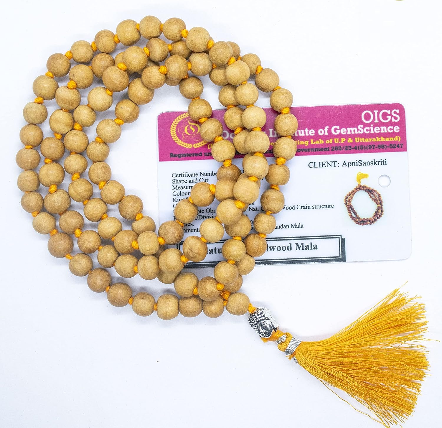 Natural Light Brown Wood Wood 108+1 Beads Wood Rosary Mala with Buddha Face for Japa for Men and Women (7-8 Mm, Large Bead Size)