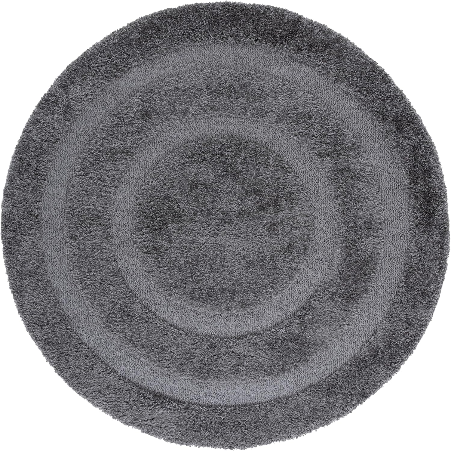 SAFAVIEH Florida Shag Collection Area Rug - 5' Round, Grey & Grey, Border Design, Non-Shedding & Easy Care, 1.2-inch Thick Ideal for High Traffic Areas in Living Room, Bedroom (SG454-8080)