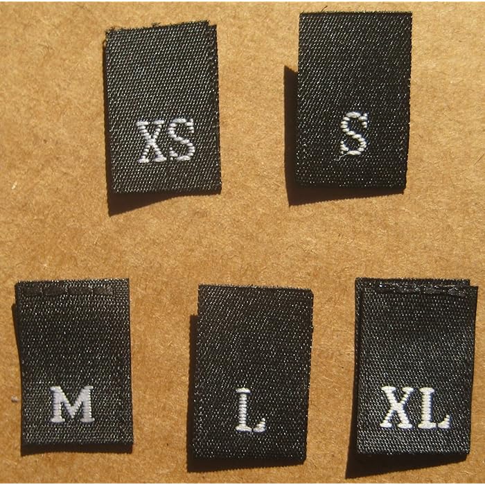 125 pcs Woven Clothing Labels Size Tags Black - XS S M L XL (25pcs Each  Size)