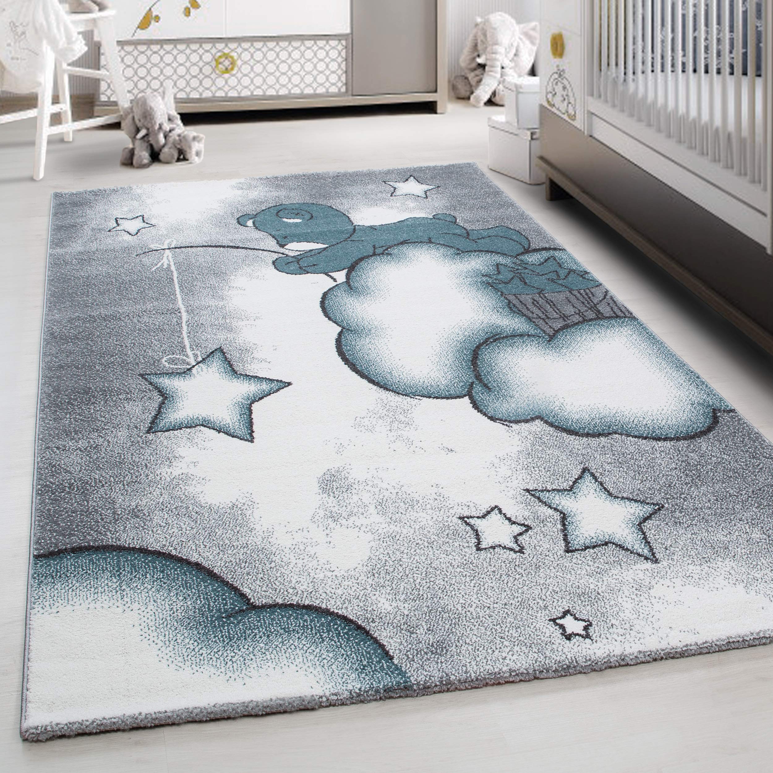 Teppium Tapis pour Enfants avec Motif Ours, Doux et Confortable, pour Chambre de bébé, Salle de Jeux, Chambre d'enfant, à Poils Courts, Moelleux Taille: 160 x 230 cm, Couleur: Bleu-5