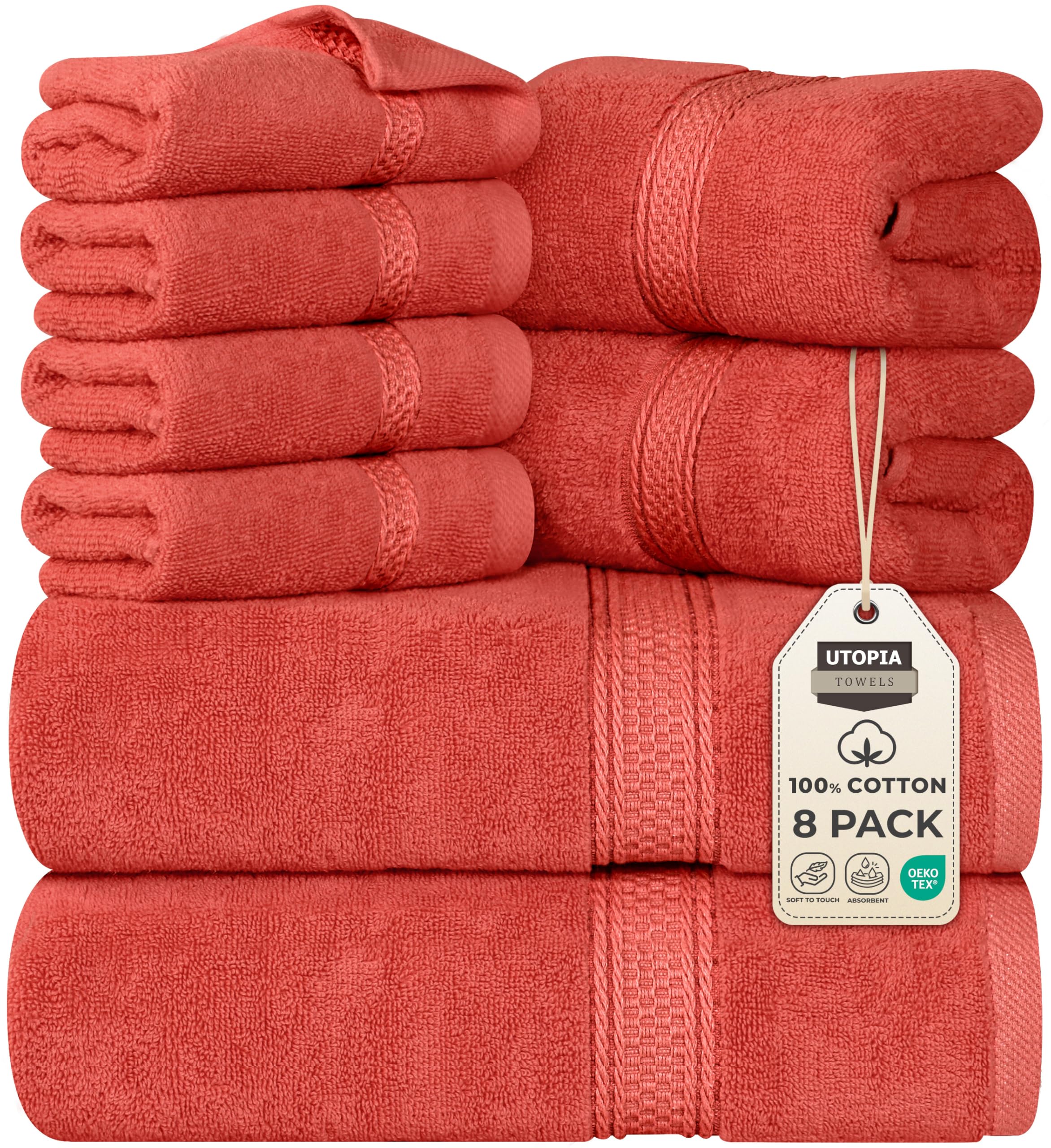 Utopia Towels 8 Piece Majestic Plush Luxury Towel Set, Cotton, Coral