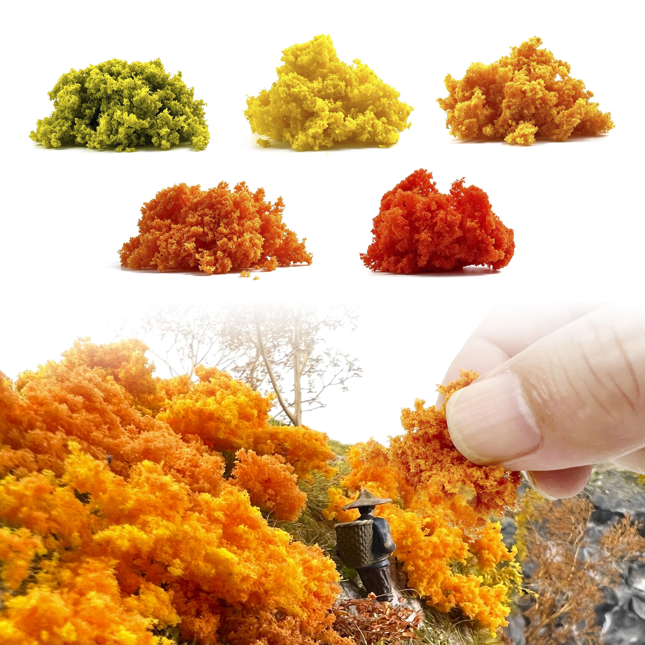 Sponge Shrub Foliage Model Railroad Scenery Kit, Hand Tearing Mini Tree Bush Cluster for Diorama, Fake Grass Powder for Crafts, Miniature Landscape Train Terrain Decoration, Ages 14+，Sponge 3