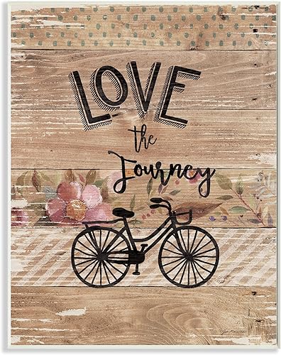 The Stupell Home Decor Collection Enjoy the Journey Bicycle and Flowers - Placa de pared