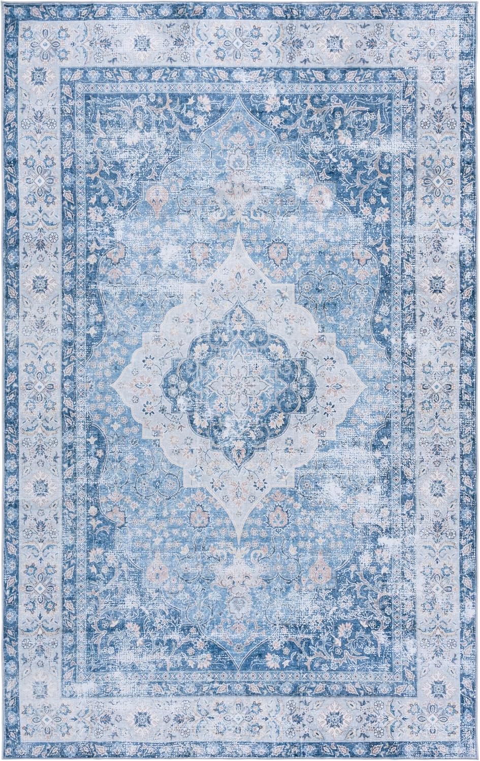SAFAVIEH Washable Rug Arizona Collection - 5' x 8', Blue & Light Blue, Slip Resistant & Easy to Clean, Ideal for Living Room, Bedroom, Dining Space (ARZ320M)