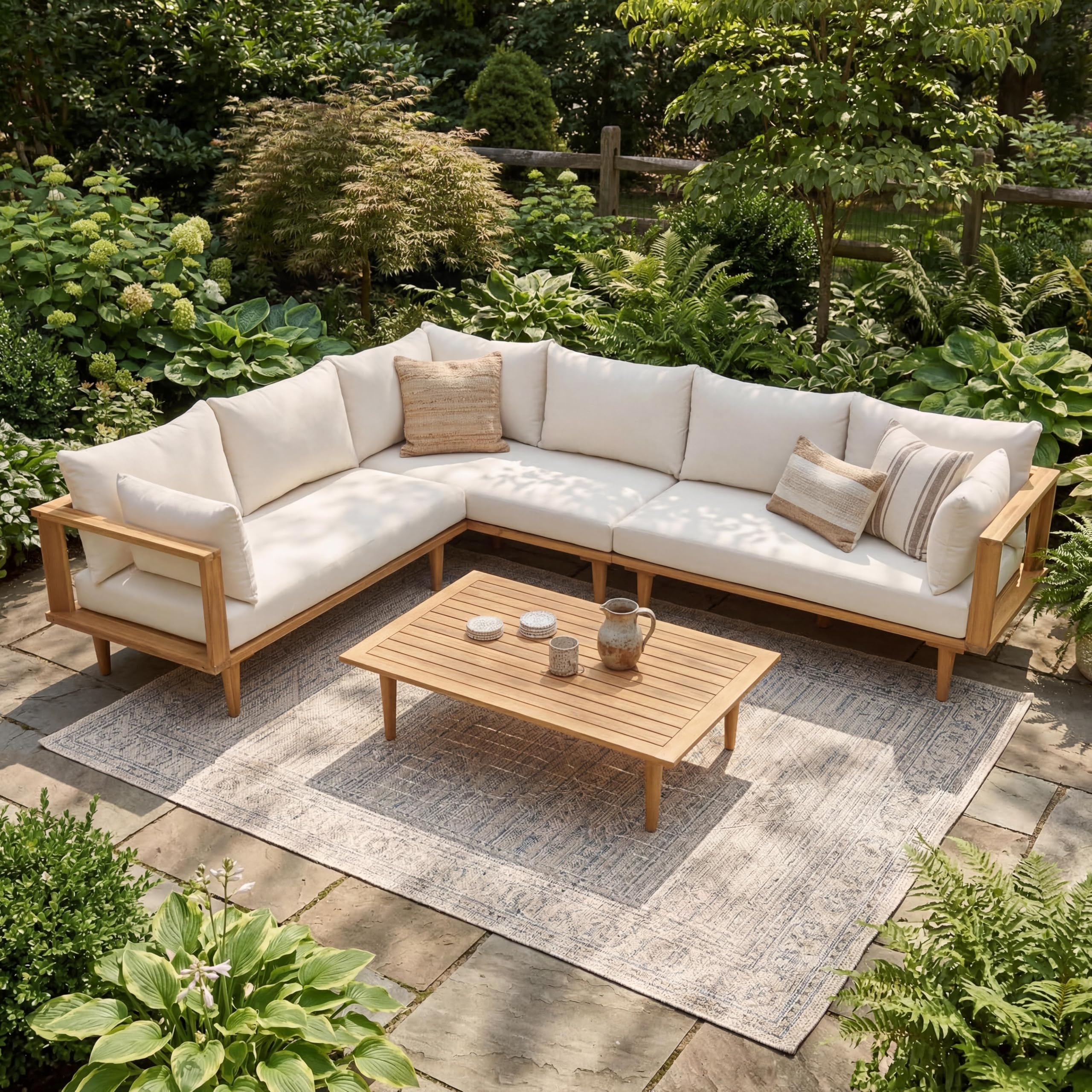 Photo 1 of Merax Acacia Wood Outdoor Sectional Sofa Set with Coffee Table