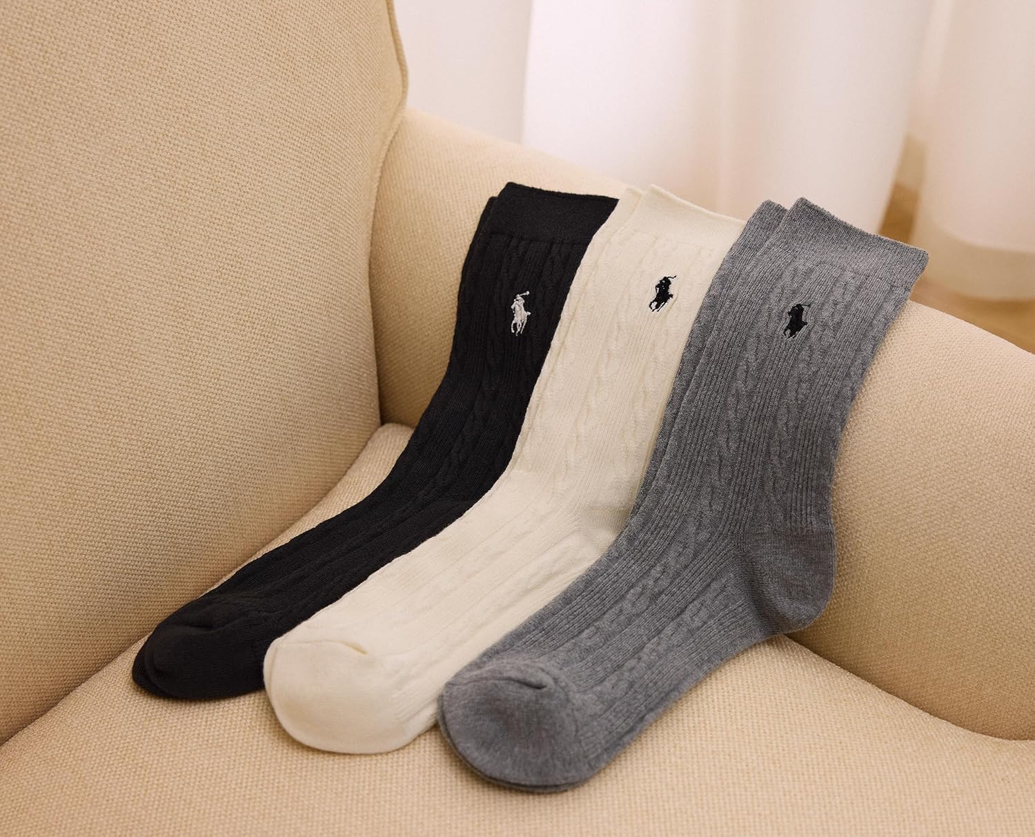 POLO RALPH LAUREN Women's Classic Cotton Cable Crew Socks (3-Pair) - Image 2
