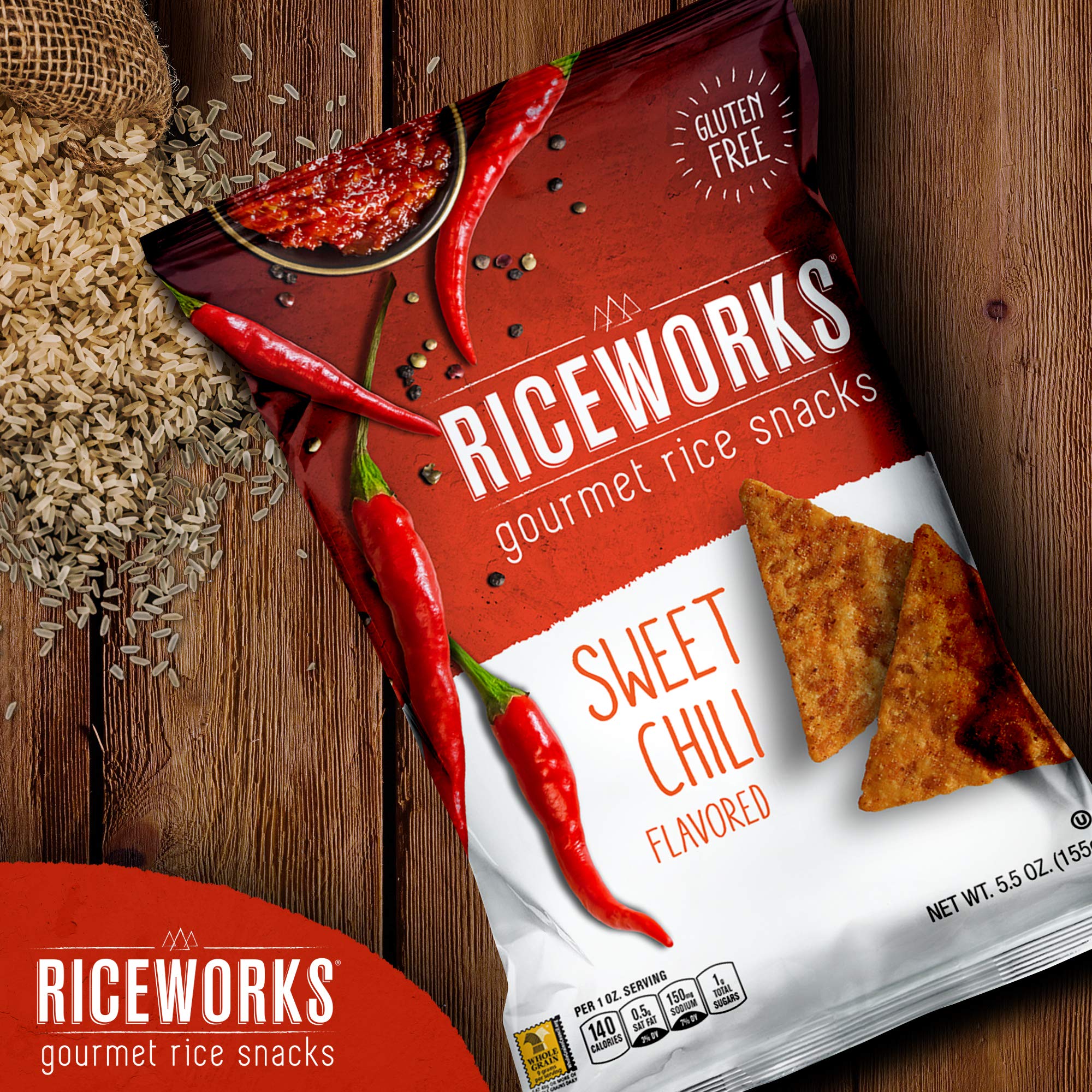 Riceworks, Krakersy bezglutenowe - krakersy ryżowe dla smakoszy - słodkie chilli, 156 g, opakowanie 6 szt