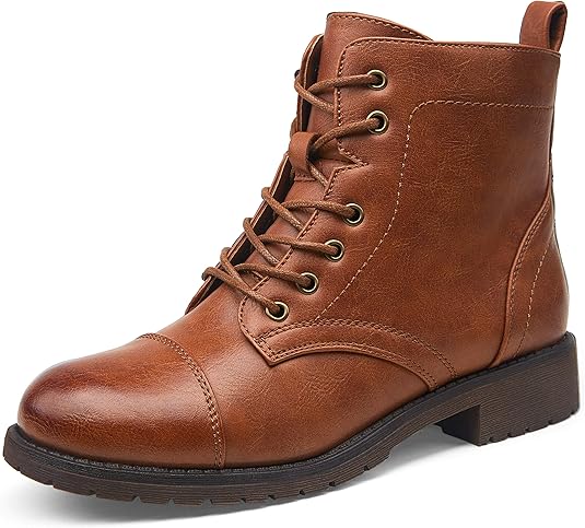Vepose Women's Ankle Boots Low Heel Lace up Fashion Booties