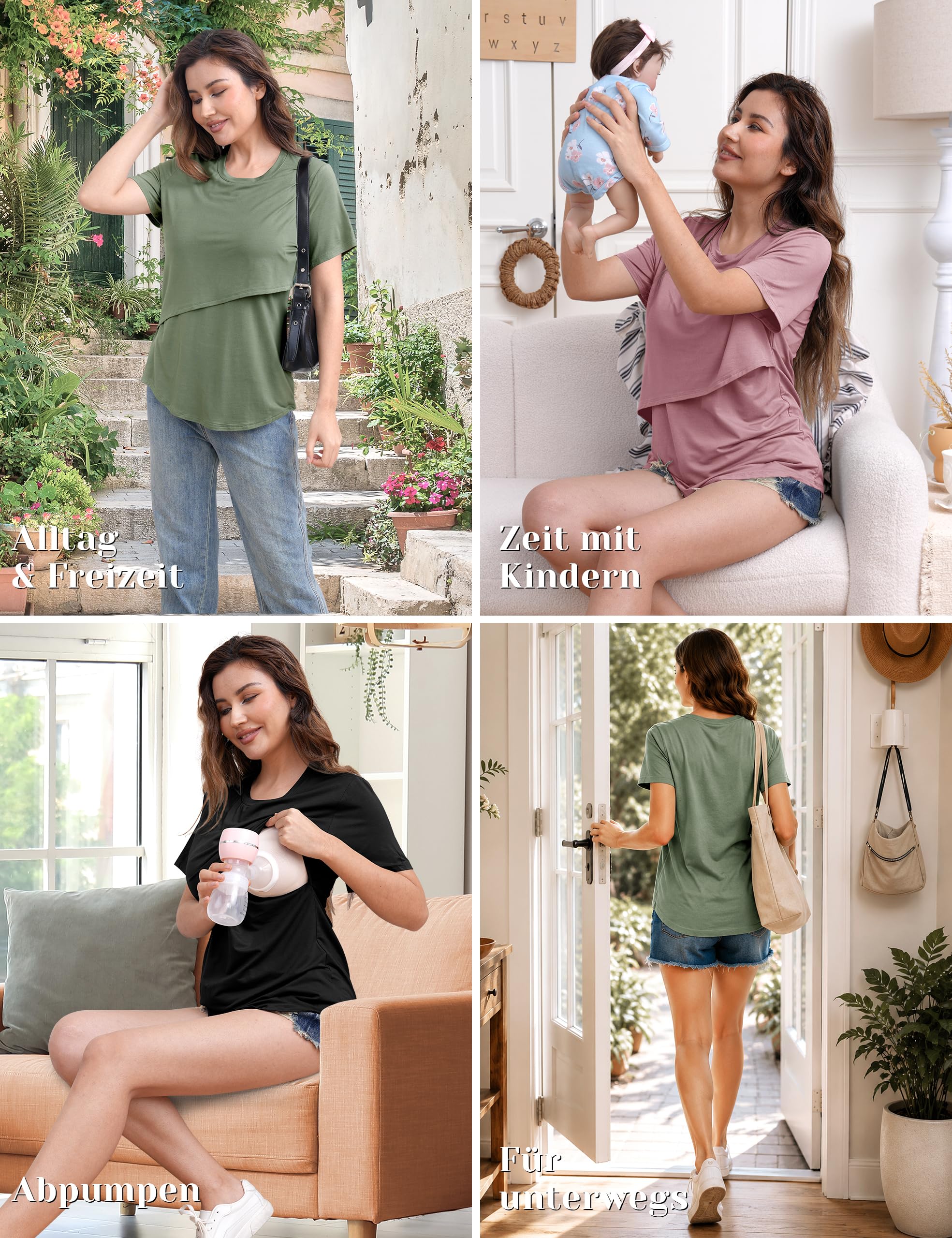 SUNNYBUY Confezione da 3 magliette da donna premaman a maniche corte, senza macchie di latte, top per gravidanza e allattamento
