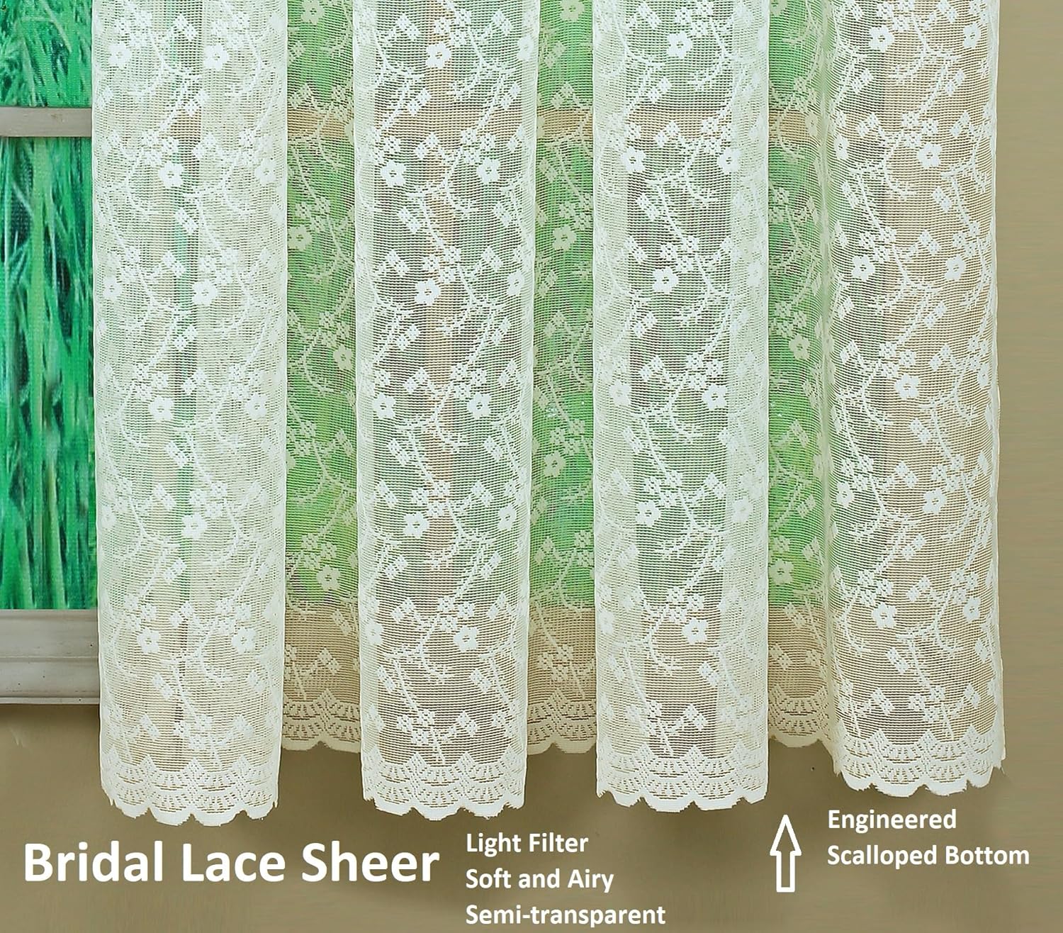Today's Curtain, Priscilla Lace Bridal Swag 38", Ivory, 60" W x 38" L