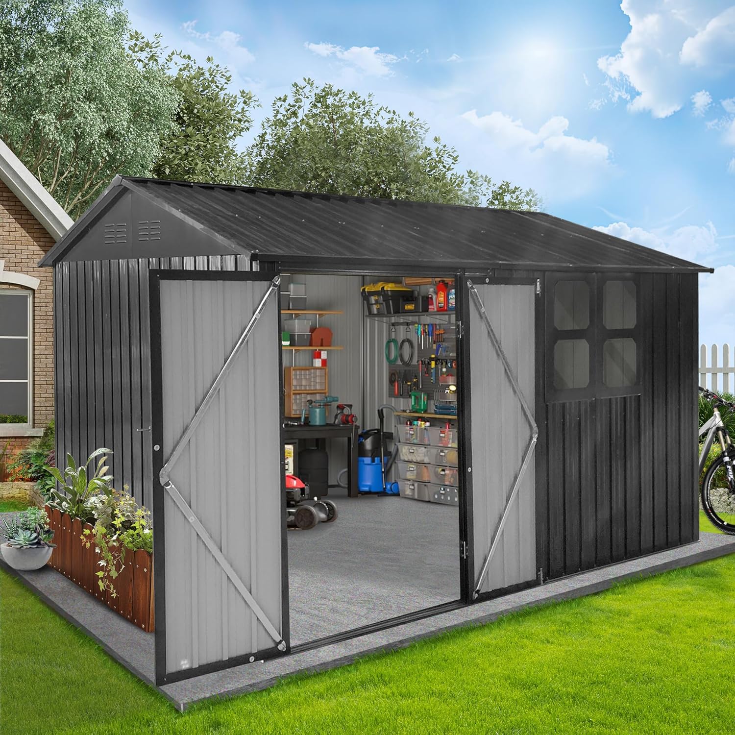 Amazon.com : 10X8 FT Outdoor Storage Shed with Window, Large Garden ...