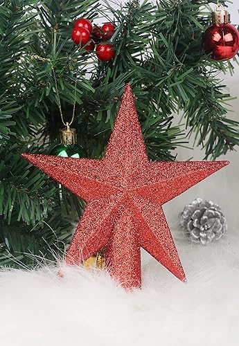 Miniatura 3 de YYCRAFT Adorno de Estrella con Purpurina para la Punta del Árbol Decoración Navideña - 6 Pulgadas, Rojo