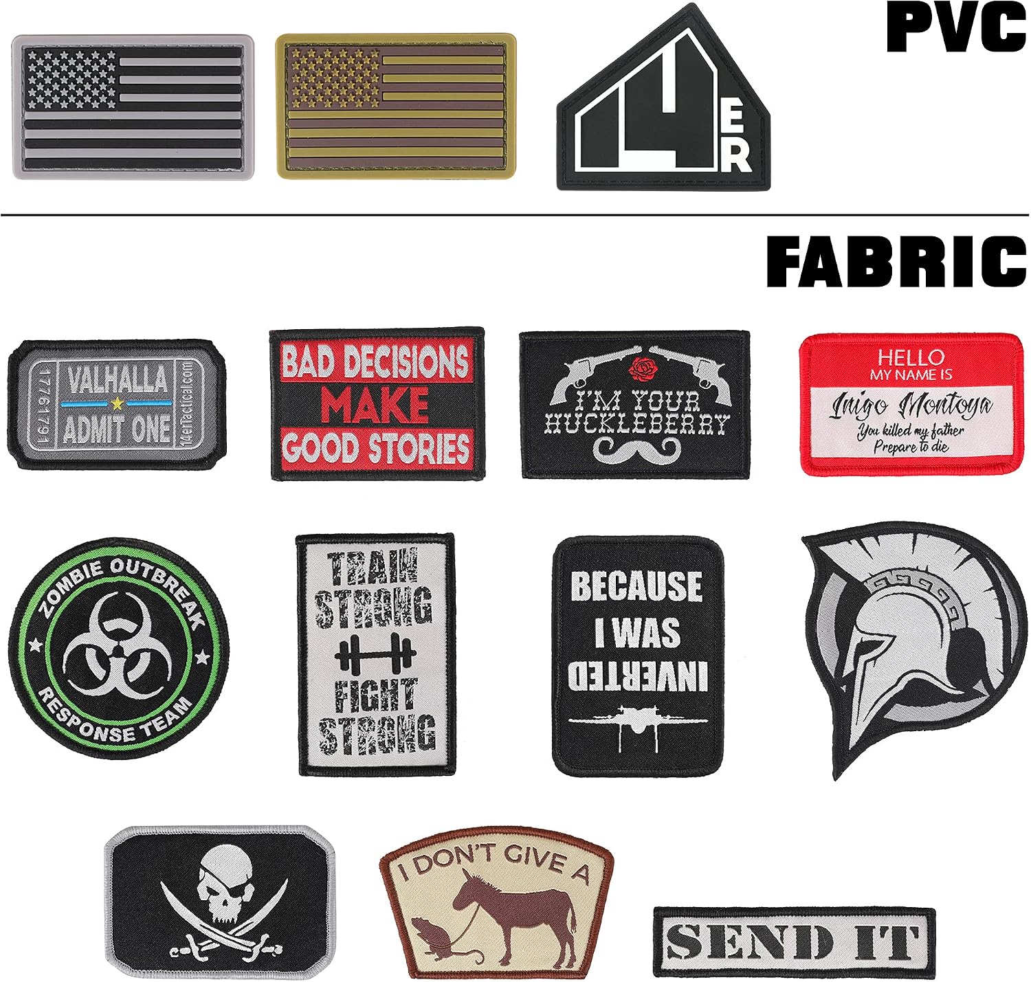 14er Tactical Morale Patches (14-Pack) | Hook & Loop Backed, 3” x 2” PVC Flags & Funny Patches | Perfect Patch Set for Hat, Backpack, Jacket, Military, Police, Airsoft Gear | Display Your USA Flag!