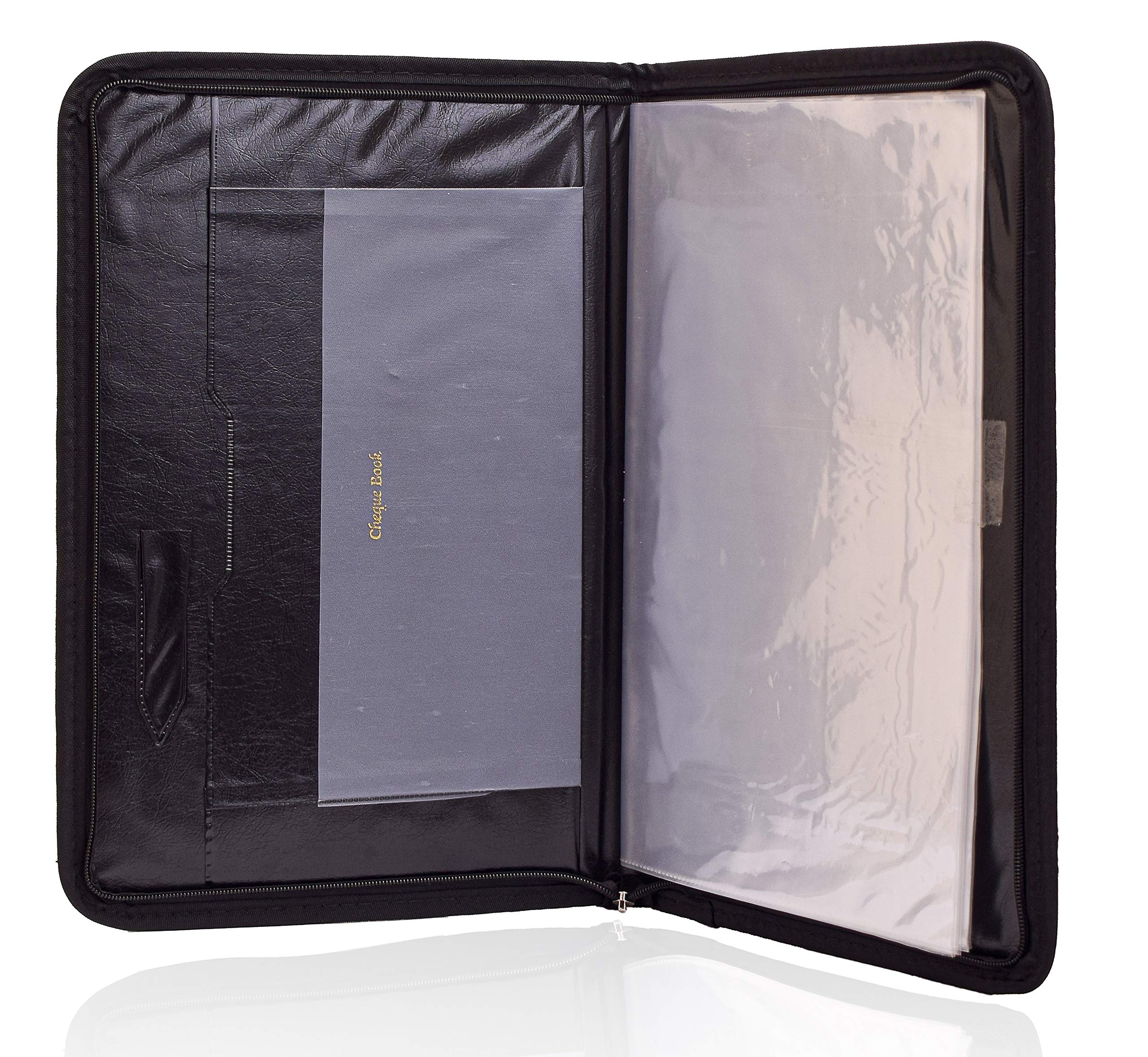 Zeeke OFIXO - Carpeta de archivos de cuero sintético profesional para certificados, soporte para documentos, tarjetero, soporte para cheques con 20 hojas (tamaño B4, carpeta de archivos (línea