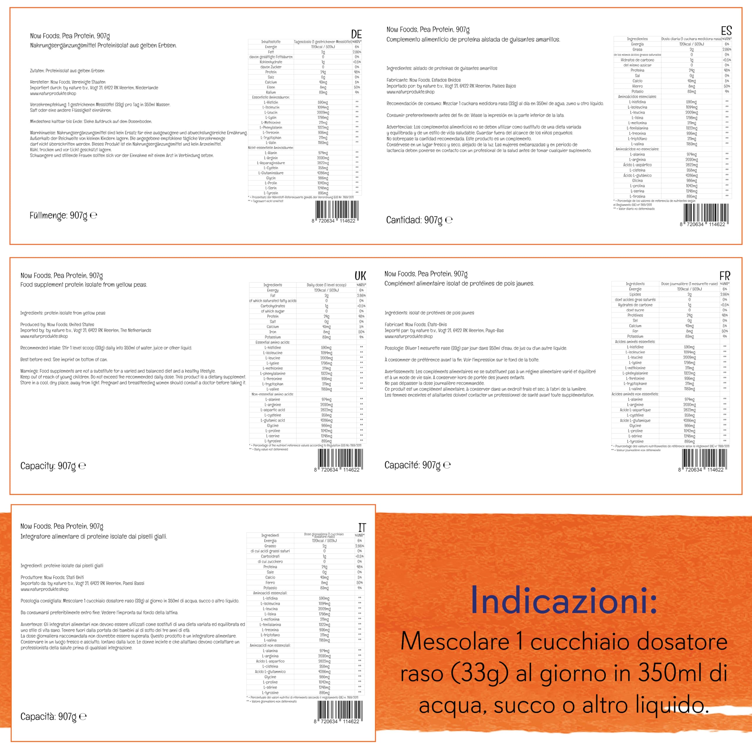 Now Foods, Pea Protein (Proteina di Pisello), Insapore, 907g di Proteine vegane in Polvere, Testate in Laboratorio, Senza Glutine, Vegetariane, Senza Soia, Senza OGM, Senza Zucchero