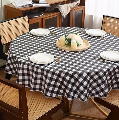 Miniatura 3 de Mantel redondo de vinilo con reverso de franela, mantel de PVC impermeable a prueba de aceite, resistente a las manchas, mantel lavable para mesa