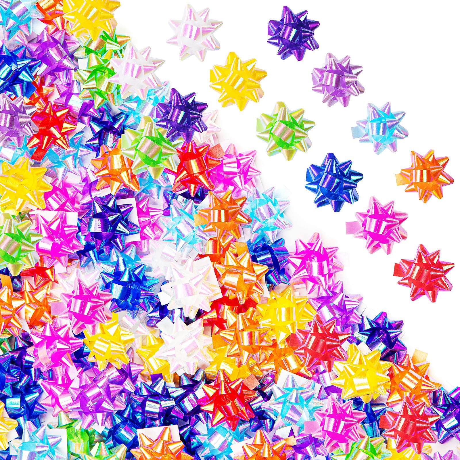 230 Pcs Iridescent Bright Bows for Gift Wrapping, 1 in Mini Gift Wrap Bows for Christmas Decorations, Hanukkah, Birthdays, Weddings, Bridal Showers,