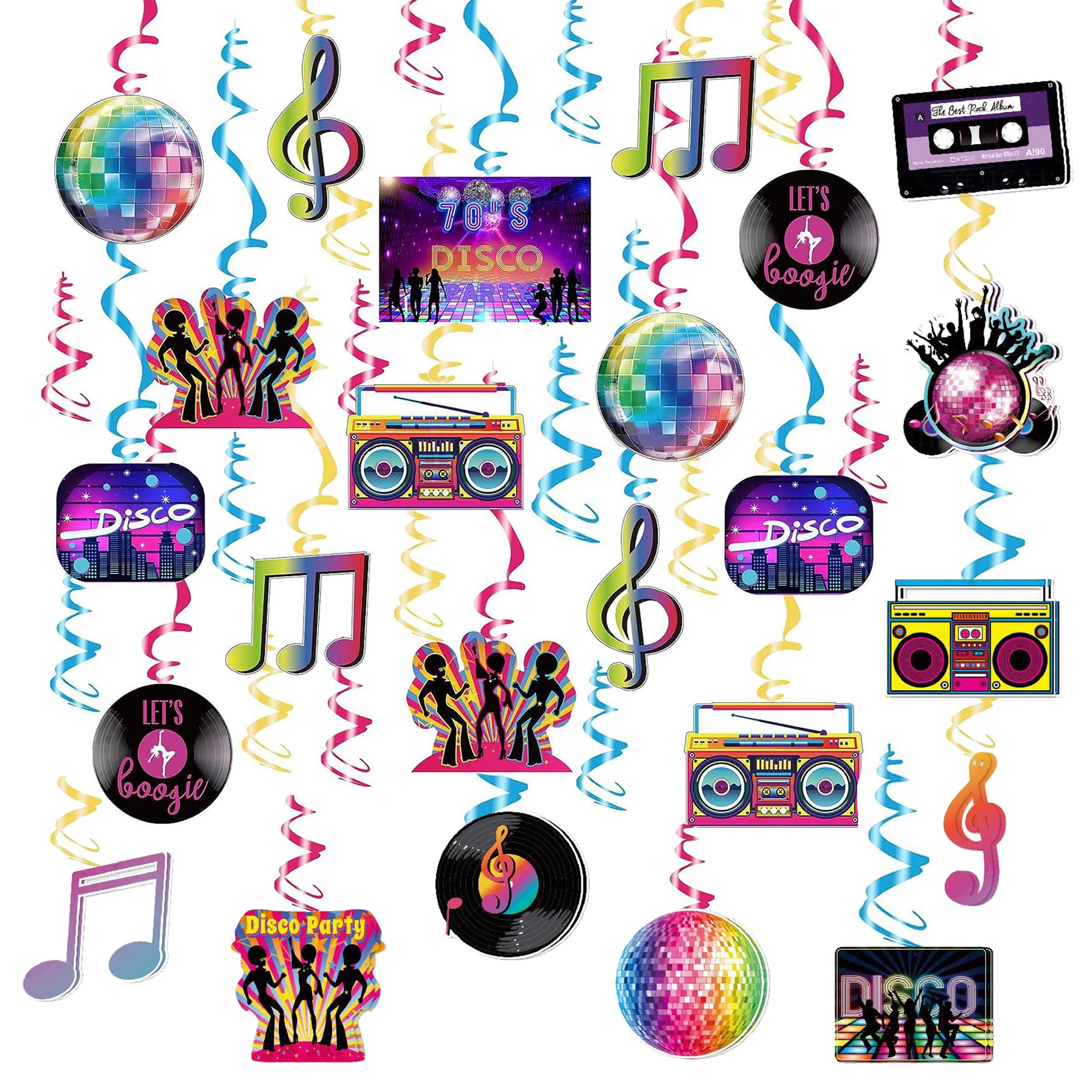 39 PCS Disco Party Decorations, Shining Ball Sign 70s Hanging Swirls Ceiling Decor for Retro Fever 70's Boogie 1970s Birthday Hippie Favors Supplies Disco Party Supplies Bachelorette Party Decoration