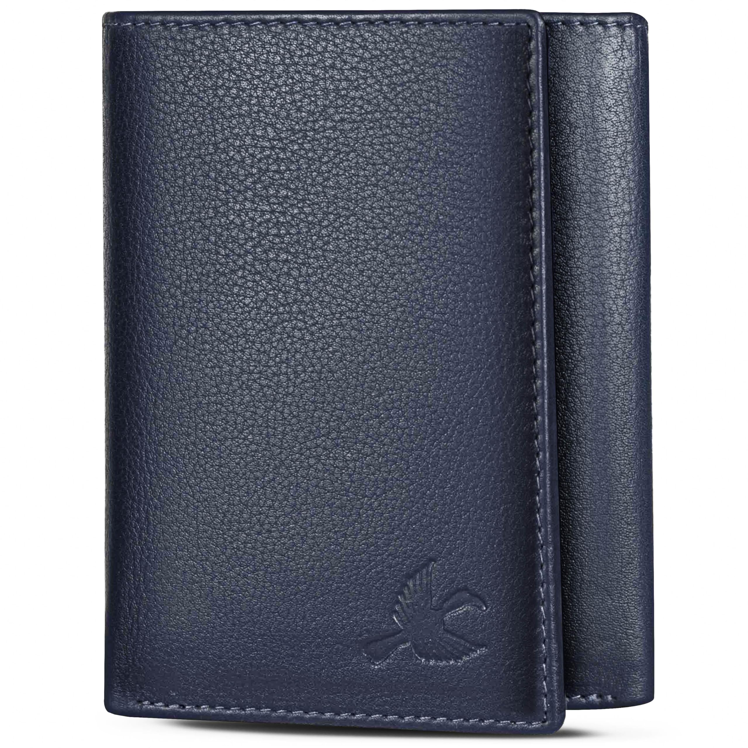 HORNBULL Men's Navy Tri Fold Genuine Leather Wallet for Men | Soft and Quality Mens Wallet with RFID Blocking Security | Attractive Design Gift for Mens