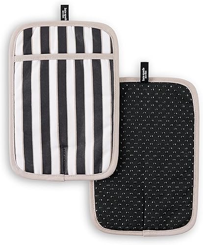 Miniatura 1 de Kate Spade New York Juego de 2 soportes botánicos a rayas para ollas, 7 x 10 pulgadas, negrobeige