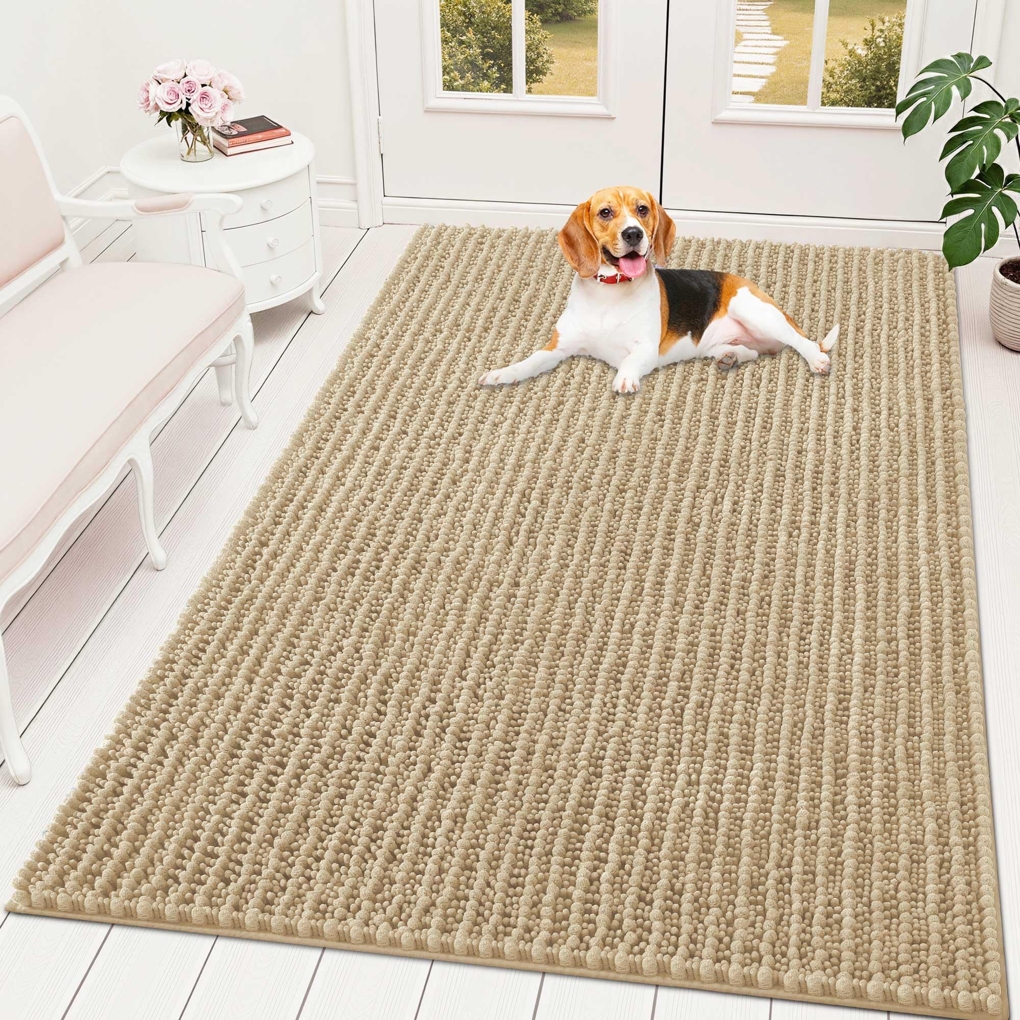 OLANLY Dog Door Mat for Muddy Paws 70x46, Ultra-Absorbent Chenille Mud Mat