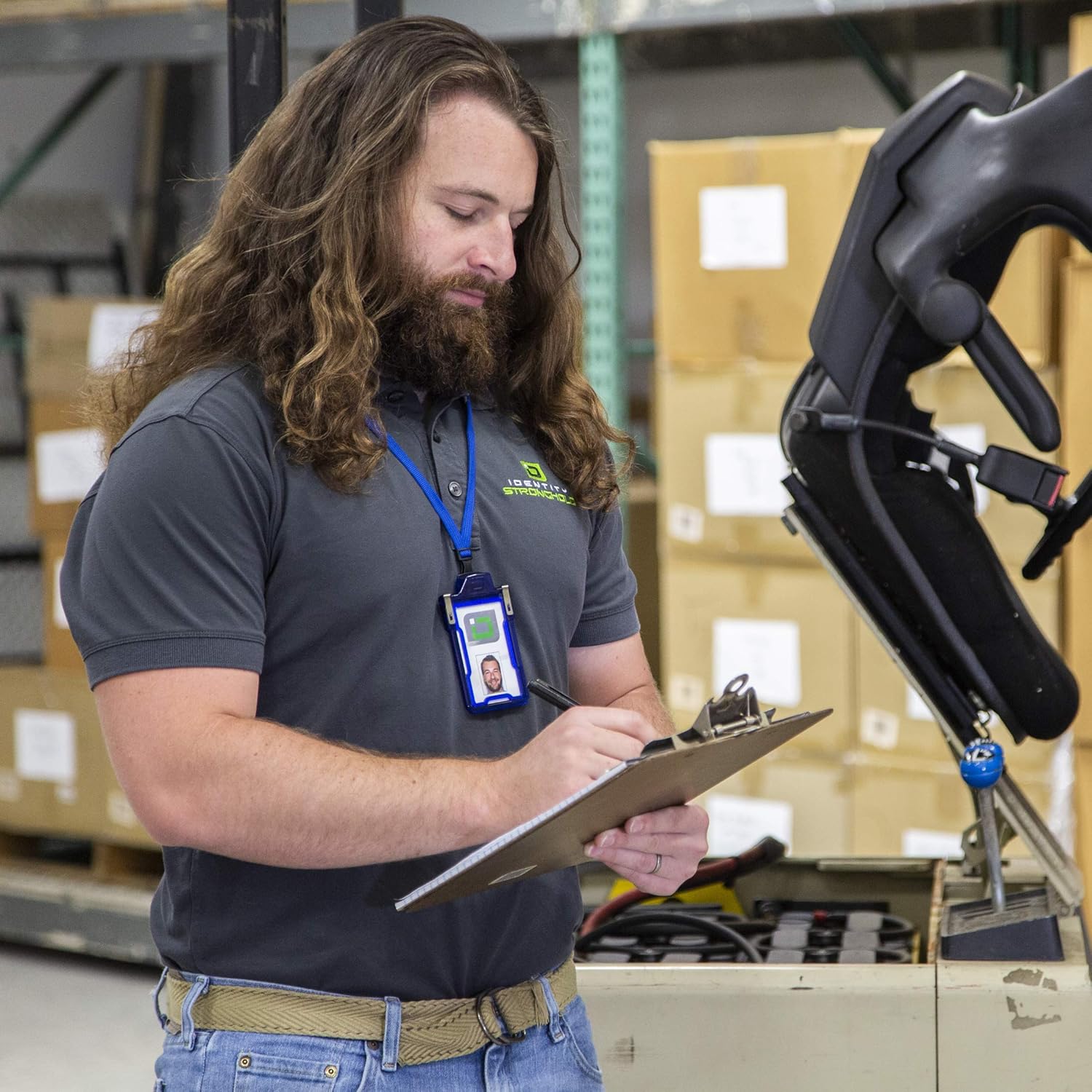 Identity Stronghold - Pack of 5 - Secure RFID Badge Holder for 1 Card - Heavy Duty Hard Plastic ID Badge Holder - USA Molded and Assembled - FIPS 201 Approved RFID Blocking Security - Blue