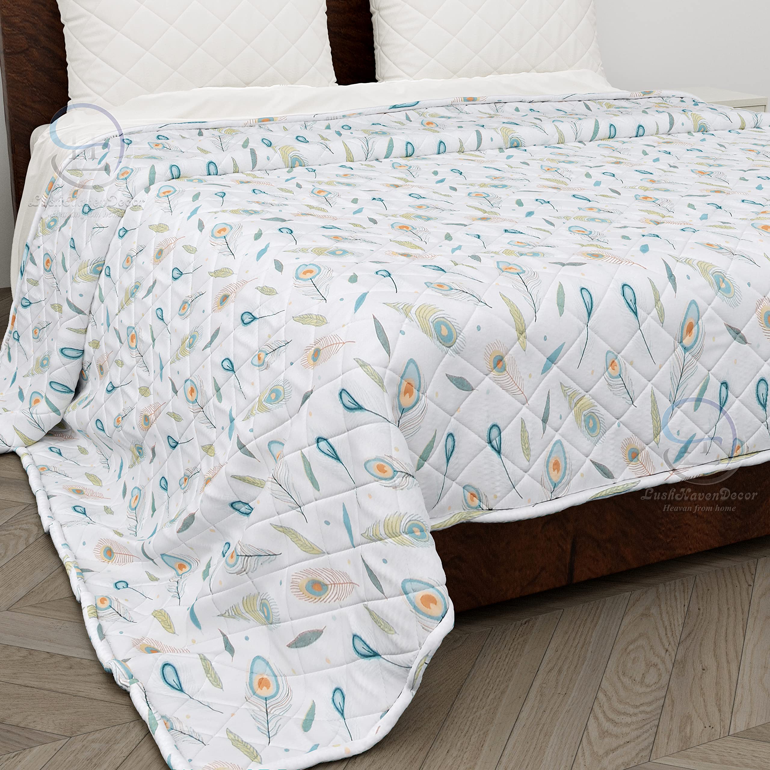 LushHavenDecor Single Bed Jaipuri Razai Light Weight Pure Cotton Traditional Rajasthani Print Quilt Rajai Comforter Rajai 55 X 85 Inch Peacock Wing Print Pack of 2