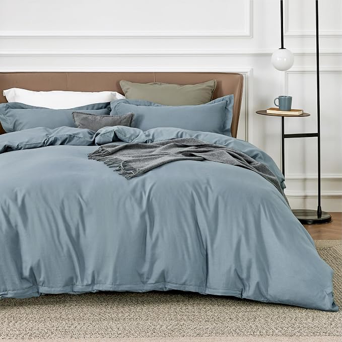Bedsure Duvet Cover California King Size - Soft Double Brushed Bedding Set for Kids & Adults, Zipper Closure, 3 Pieces, Includes 1 Duvet Cover (104"x98") & 2 Pillow Shams, NO Comforter, Mineral Blue