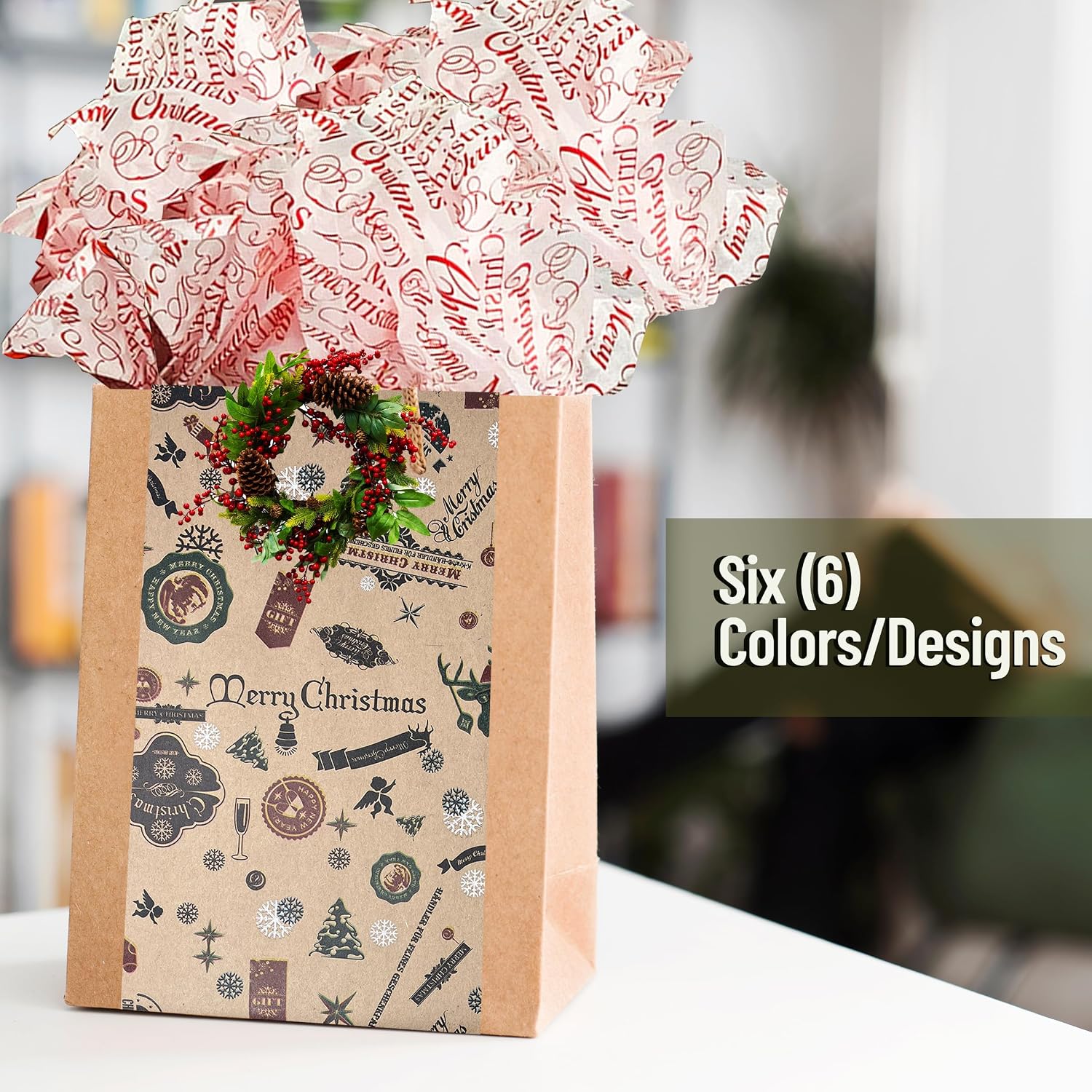 K-Kraft Christmas Tissue Paper for Gift Bags - Bulk Holiday Wrapping Paper - Hot-Stamped Printed and Solid - Red Foil Christmas Stripes Tissue Paper, 102 Sheets