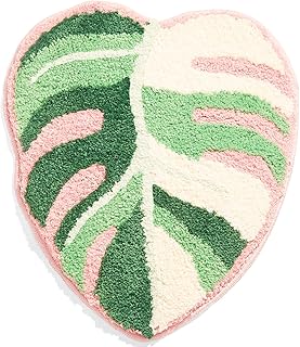 Variegated Monstera Leaf Bathroom Rugs-Tropical Monstera Shaped Cute Bat...