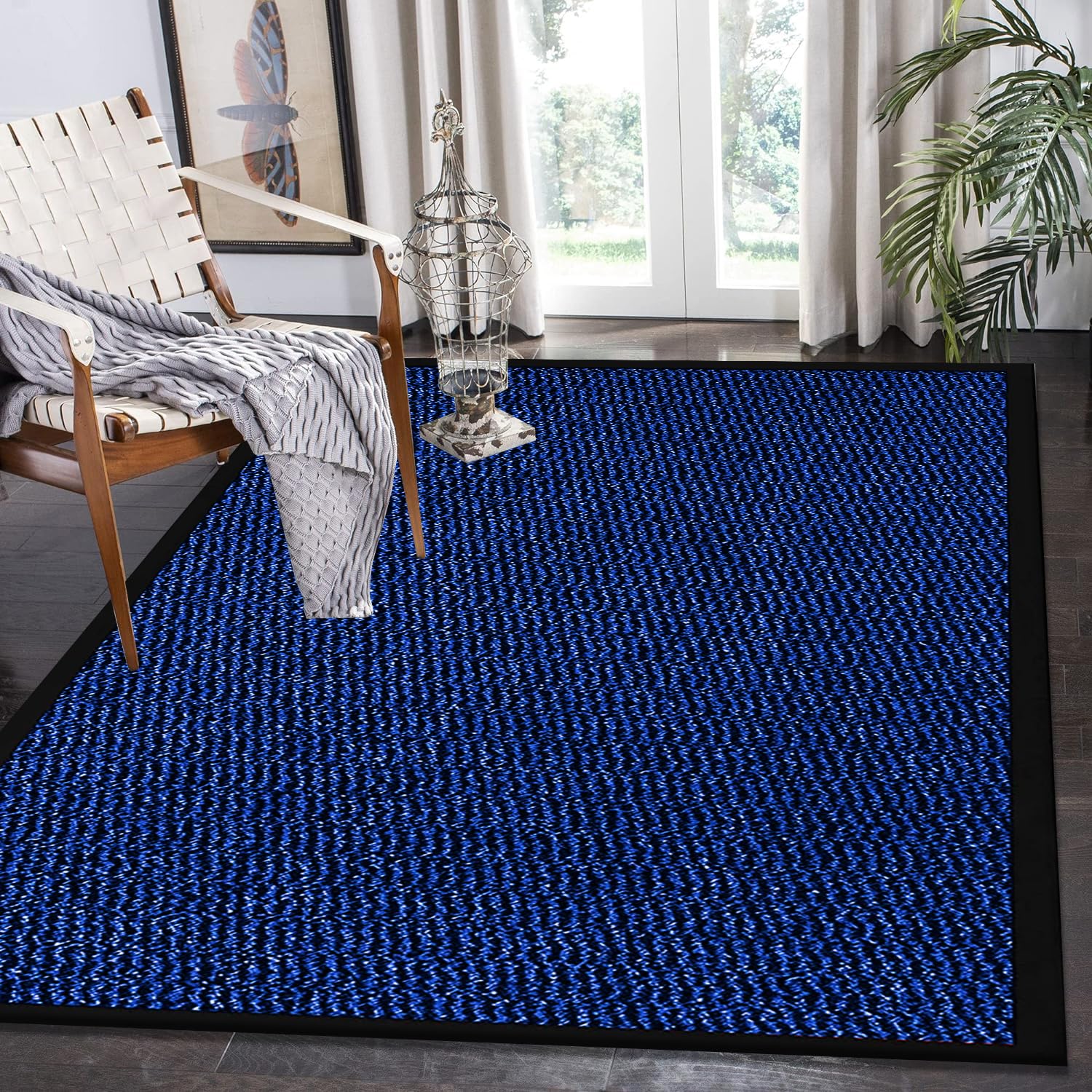 Rugs Inn Sunny Rubber Rug - Heavy Duty Waterproof Non Slip Strong PVC Backing Kitchen Rug Large Floor Mat Washable Front Door Outside Dirt Trapper (120 x 150 cm, Blue) โ image 1
