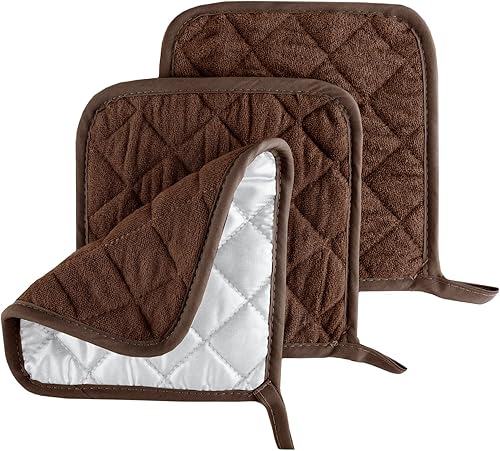 Miniatura 1 de Lavish Home - Juego de 3 soportes para ollas de algodón acolchados resistentes al calor (chocolate)